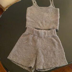 Skims Cozy shorts and top.